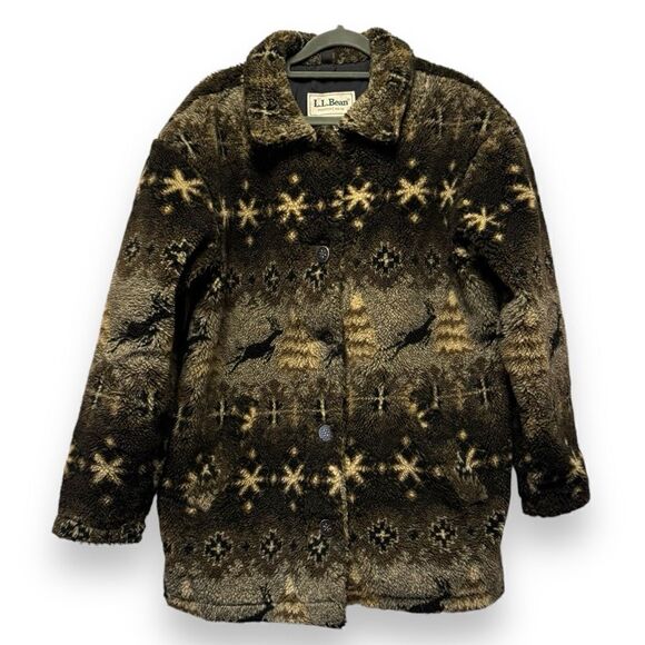 Vintage L.L. Bean Reindeer Winter Fleece Jacket - Picture 1 of 6